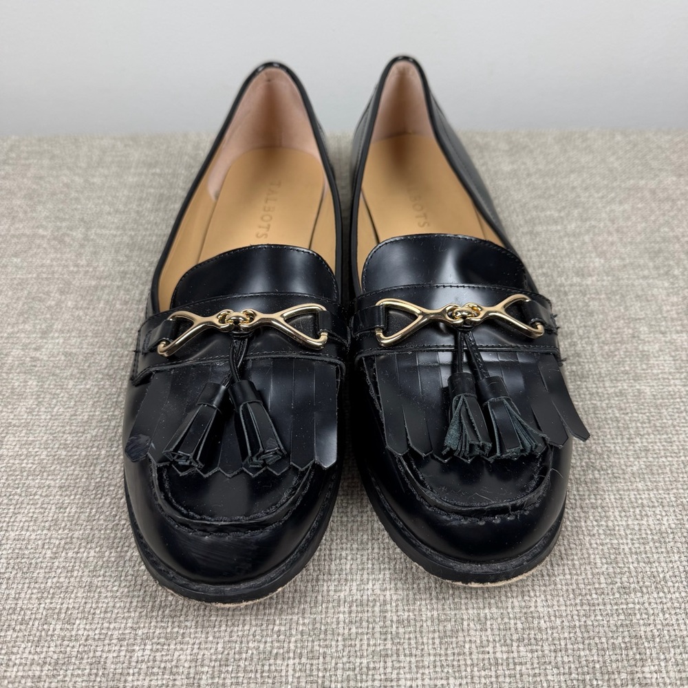 Talbots LAURA TASSELED LEATHER Slip On LOAFERS Black Size 11 Preppy Academia
